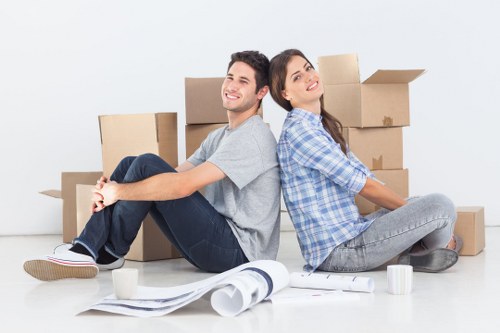 Boxes and household items arranged for Worcester Park storage