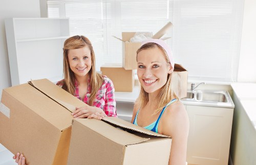 Packed boxes and furniture prepared for household storage in Worcesterpark